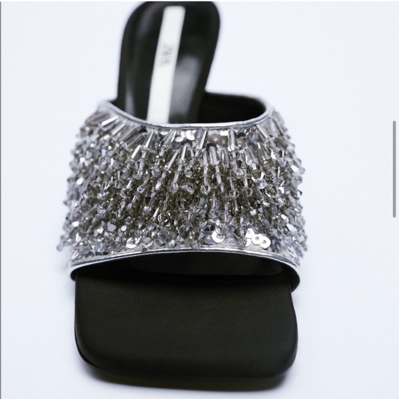 NWT Zara Party Sandals Heels Size 7.5 Open Toe Beaded Sparkly Slip On Sandals - Picture 9 of 11